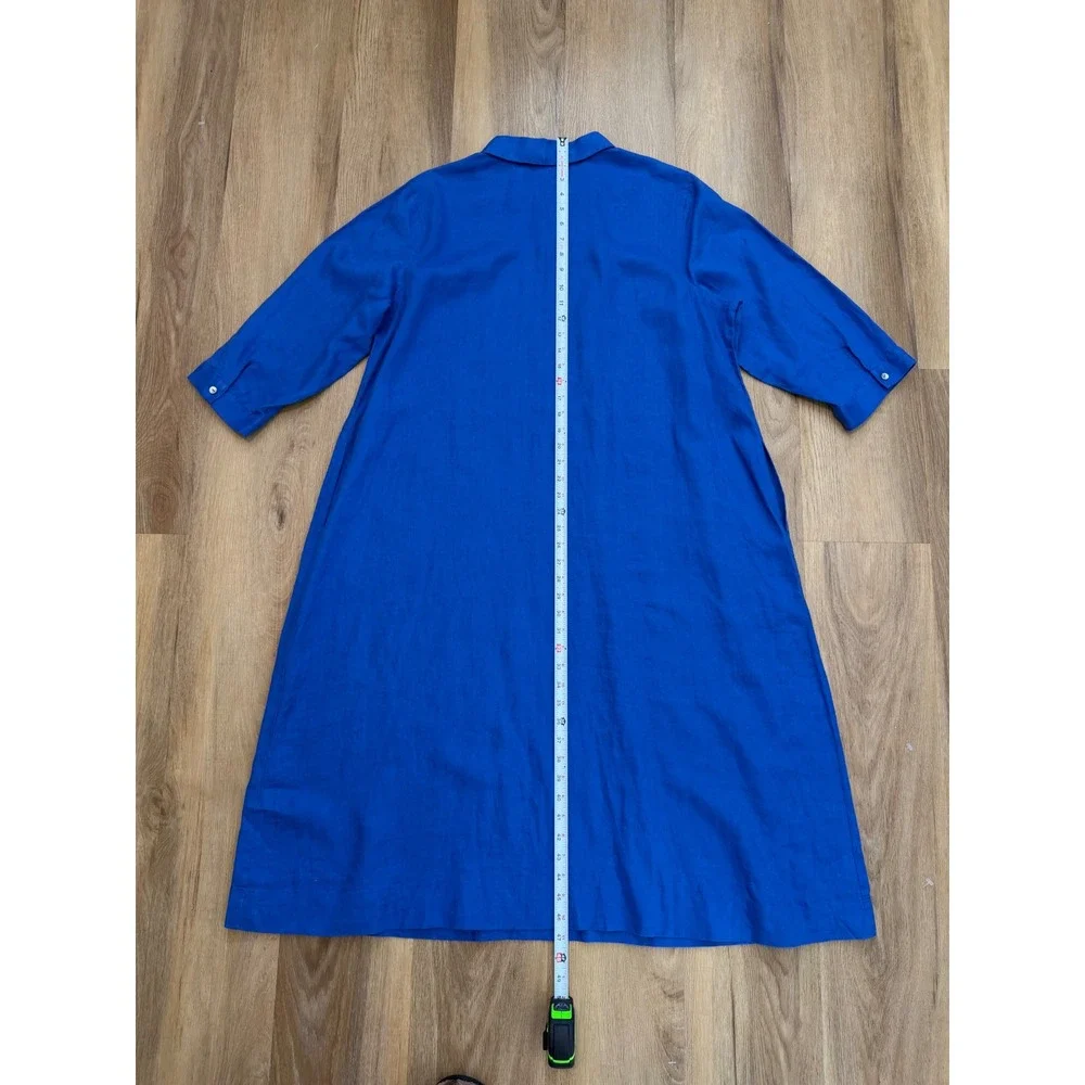 J. Jill Love Linen Shirt Dress Cobalt Blue XL Coastal Pockets 100% Linen preppy